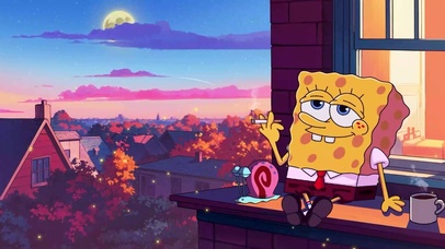 海绵宝宝喝咖啡