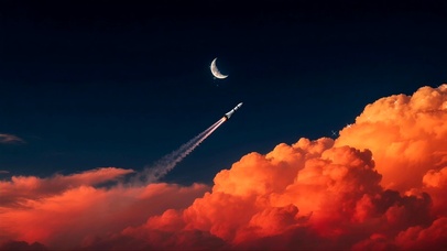 黄昏云端中飞船