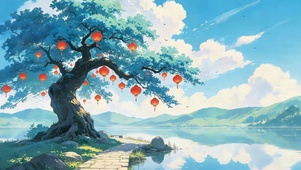 湖边灯笼树