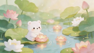 夏日荷塘小熊