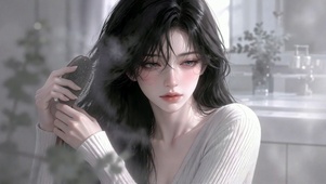 浴室梳发美少女