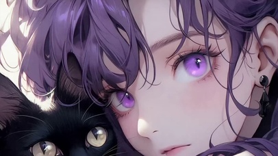 紫发少女和黑猫