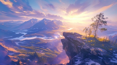 俯瞰日出松林河流