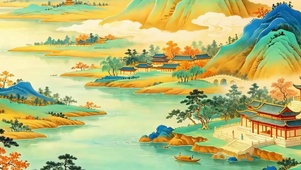 古风山水带鱼屏