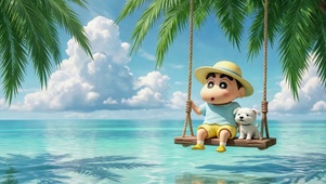 夏日海边休闲荡秋千