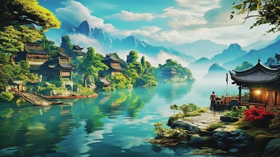 绿色护眼江南渔家