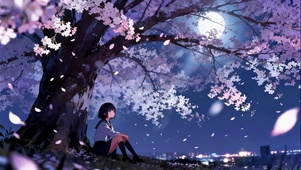 樱花树下校服少女
