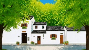 街巷树荫小屋 护眼
