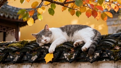 秋日屋檐猫