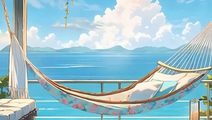 蓝天白云海景树木带鱼屏