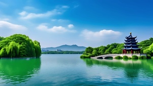 湖边古亭美景
