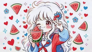 吃西瓜的女孩