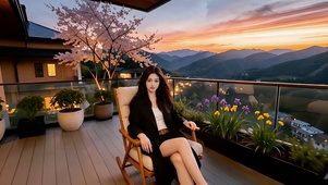 豪宅观景台坐摇椅的性感美女3