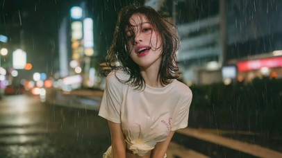 治愈雨天湿身女孩