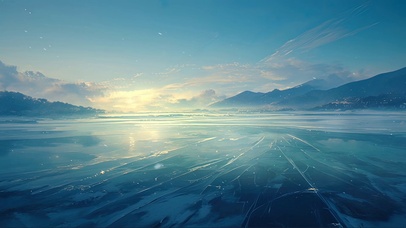 静谧冬日冰封湖面