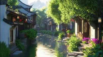 夏日悠然水乡建筑街景