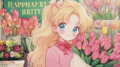 郁金香少女插画