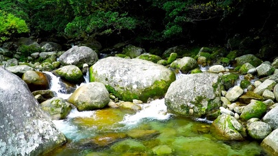 清澈山涧石头流水