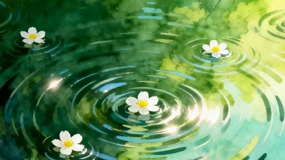 护眼池塘花朵带鱼屏