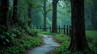 放松雨天树林小路