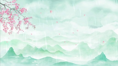 细雨落花山川中国风水墨