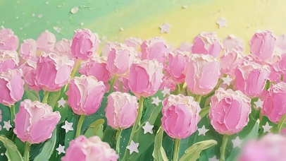 油画粉色郁金香