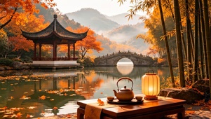 落叶山水湖畔