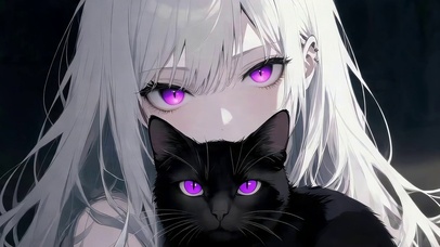 女孩和小黑猫