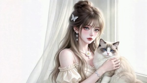 清纯少女与可爱布偶猫