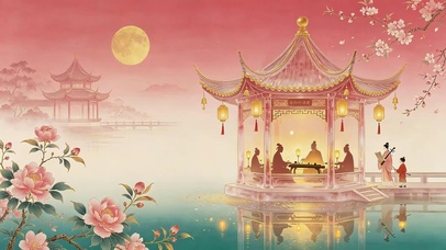 唯美水榭小亭