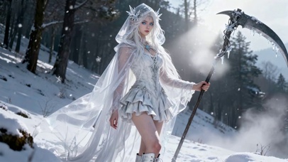 冬日雪域长腿精灵白衣死神女孩