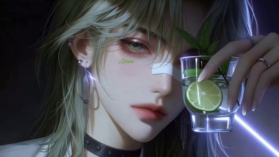 青柠冰饮氛围感少女