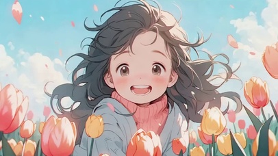 郁金香女孩插画