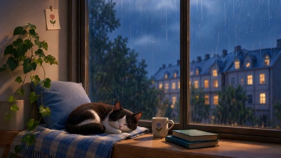 雨夜安睡小猫