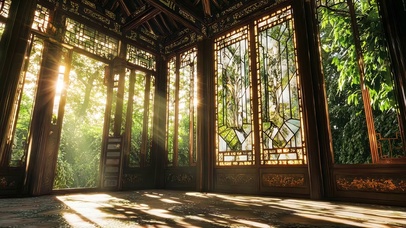 午后园林静谧阳光窗台