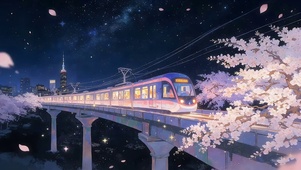 夜晚樱花列车