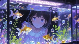 望着水鱼馆女孩