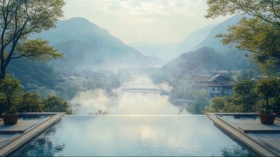 云雾山间湖泊古建群