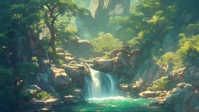 山林瀑布流水