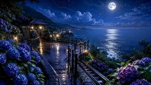 月夜海景花园