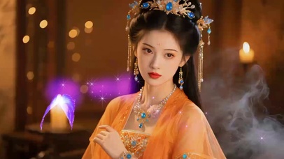 华丽头饰金色汉服美女-2