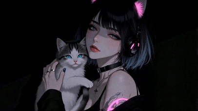 暗黑猫耳少女与蓝眼萌猫