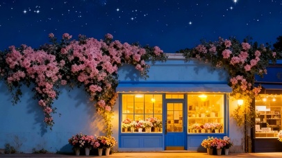 唯美治愈夜景花店双屏