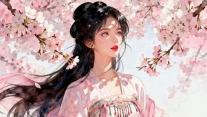 樱花树下女孩