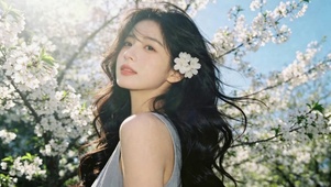 花下白裙少女