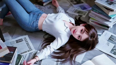 躺下休息的牛仔裤女孩