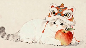 猫咪拿着苹果