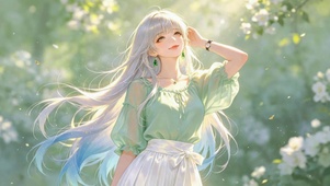 春日微风里的银发少女