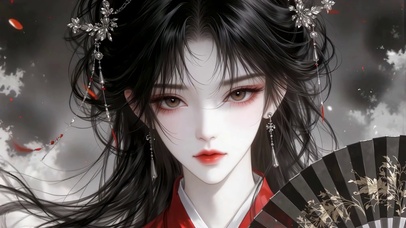 黑发红妆古风美女