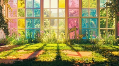 绿色草坪绚丽玻璃房子